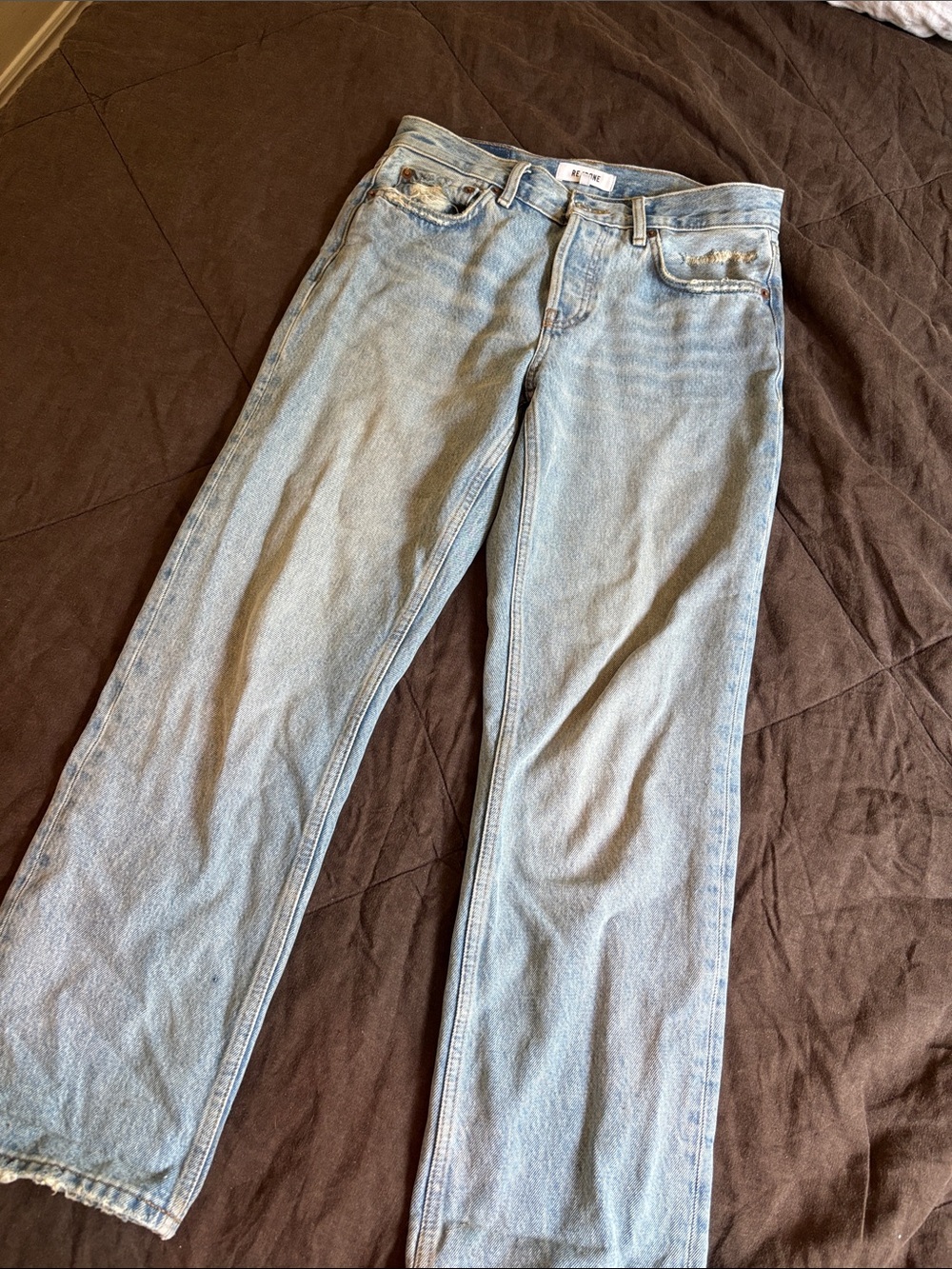 Re/Done Women's Straight Leg Jeans in Light Blue Wash